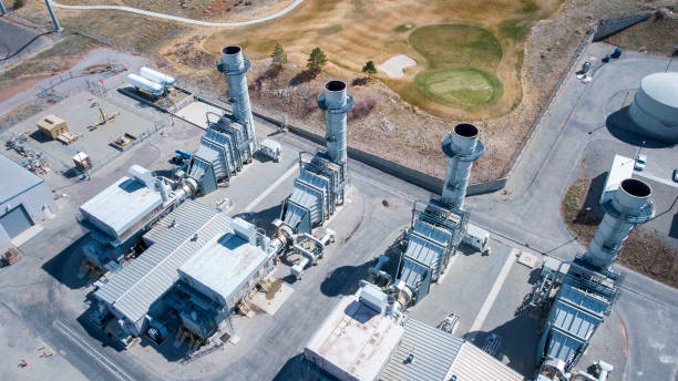 vista aérea de una estación generadora de electricidad - global warming power station smoke stack coal fotografías e imágenes de stock