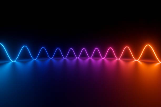 istock 3d render, abstract background with wavy line. Glowing blue pink red gradient, neon light in ultraviolet spectrum 1308705433