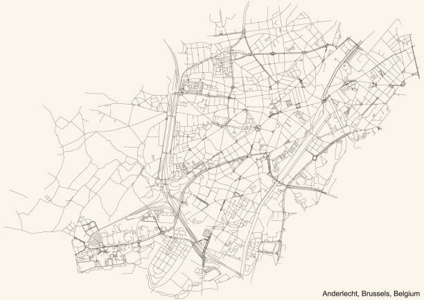 Street roads map of the Anderlecht municipality of Brussels, Belgium Black simple detailed street roads map on vintage beige background of the quarter Anderlecht municipality of Brussels, Belgium 3d city street stock illustrations