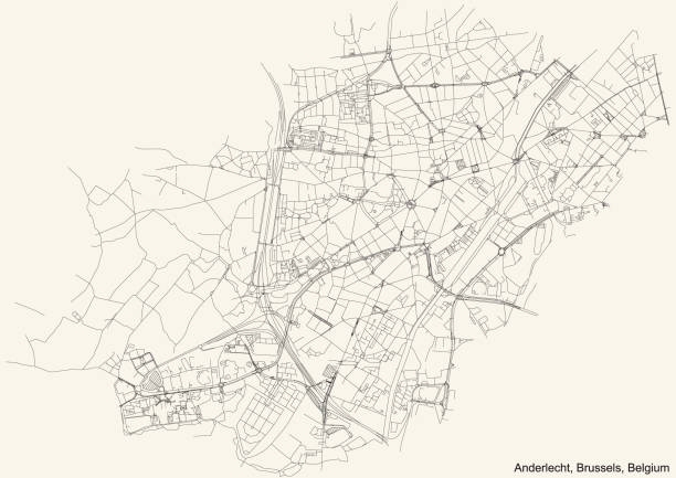 Street roads map of the Anderlecht municipality of Brussels, Belgium Black simple detailed street roads map on vintage beige background of the quarter Anderlecht municipality of Brussels, Belgium architecture curve stock illustrations