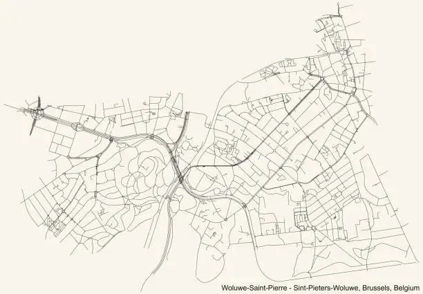 Vector illustration of Street roads map of the Woluwe-Saint-Pierre (Sint-Pieters-Woluwe) municipality of Brussels, Belgium