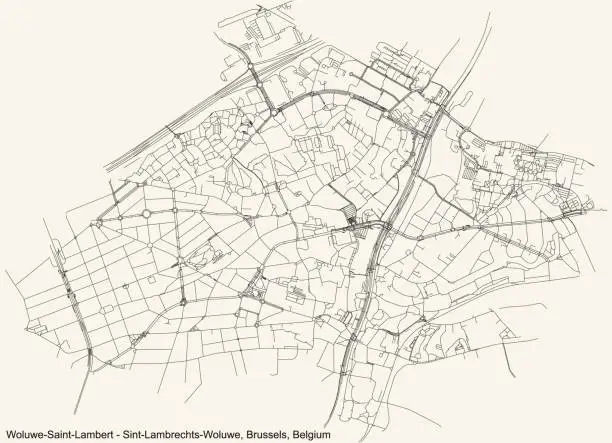 Vector illustration of Street roads map of the Woluwe-Saint-Lambert (Sint-Lambrechts-Woluwe) municipality of Brussels, Belgium