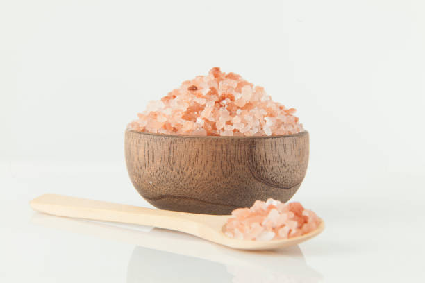 istock Pink salt from the Himalayas; photo on white background. 1308706790
