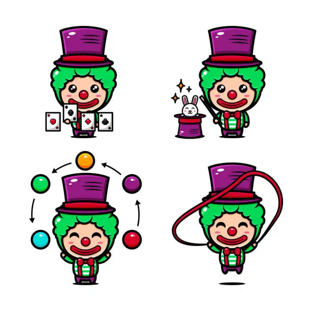 Vector illustration of Cute circus clown character design themed circus show