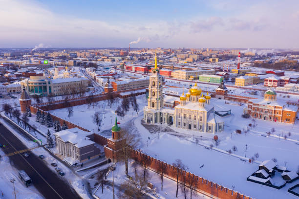 istock View from drone of snow covered Tula Kremlin and Assumption Cathedral 1308713272