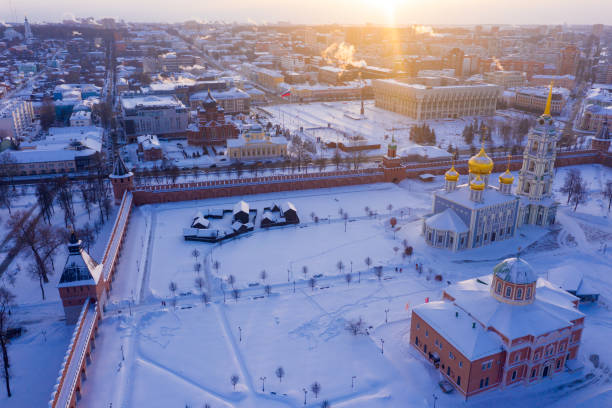istock View from drone of snow covered Tula Kremlin and Assumption Cathedral 1308713414