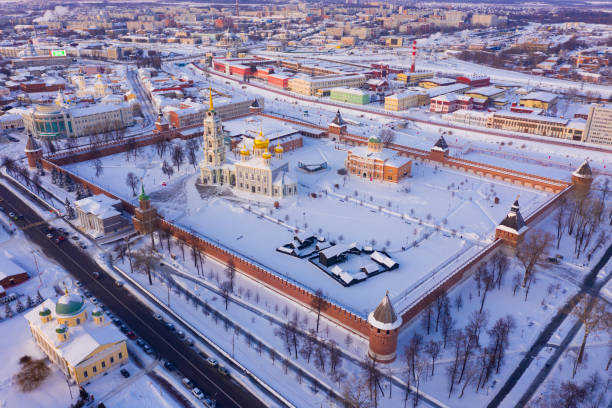 istock View from drone of snow covered Tula Kremlin and Assumption Cathedral 1308713454