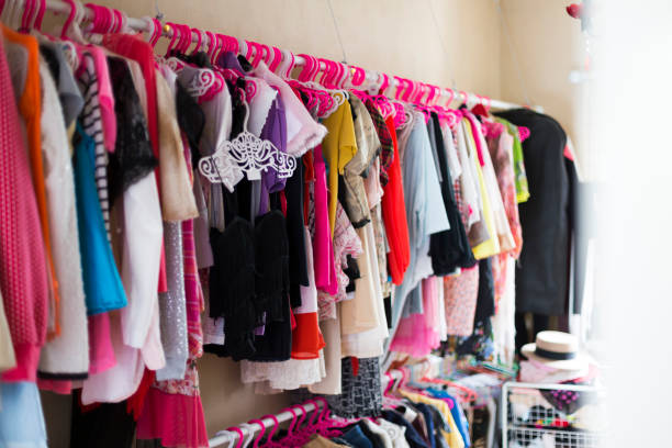istock Multi-coloured wardrobe in woman room 1308717191