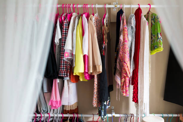 istock Multi-coloured wardrobe in woman room 1308717217