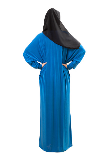 Back of woman wearing arabian dress isolated on white