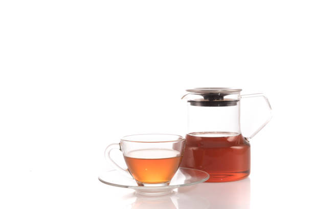 istock Cup of tea and teapot on white background 1308721966