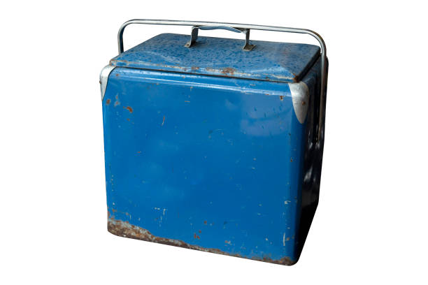istock Old vintage blue color ice storage isolated on background 1308723667
