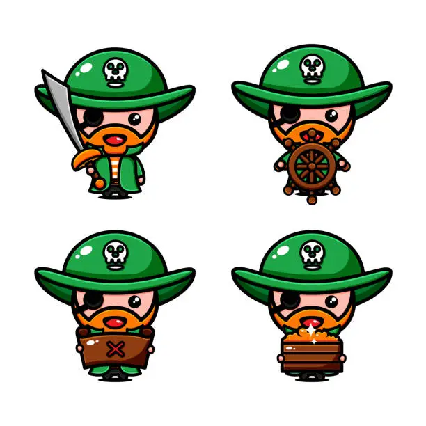 Vector illustration of cute pirates character design themed adventure looking of treasure