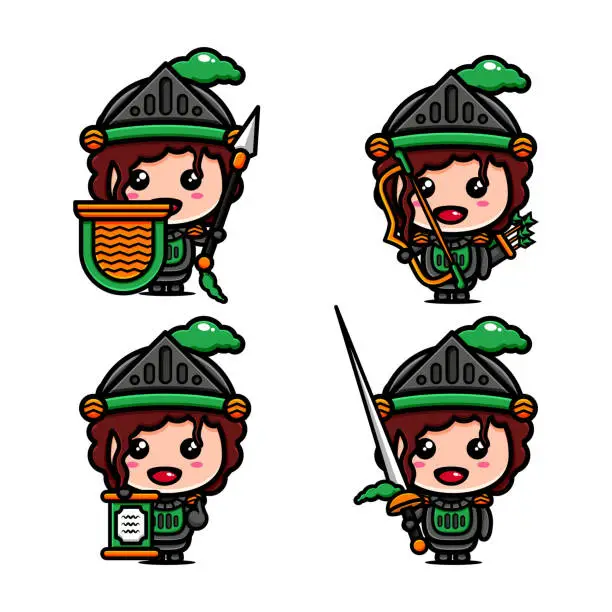 Vector illustration of cute warrior character design themed ready to fight