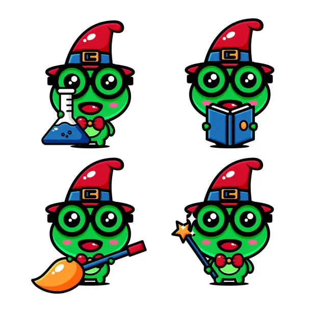 Vector illustration of cute witch frog character design themed the world of witch