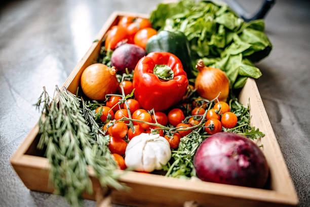 istock Setup of groceries on concrete floor 1308726760