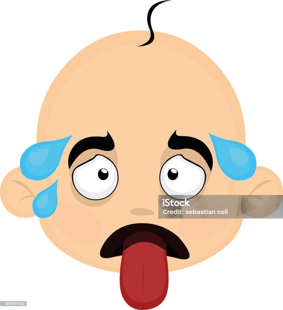 Vector Emoticon Illustration Cartoon Of Babys Head Having An Exhausted  Expression With Its Tongue Out And Its Mouth Open Hot And Thirsty Stock  Illustration - Download Image Now - iStock