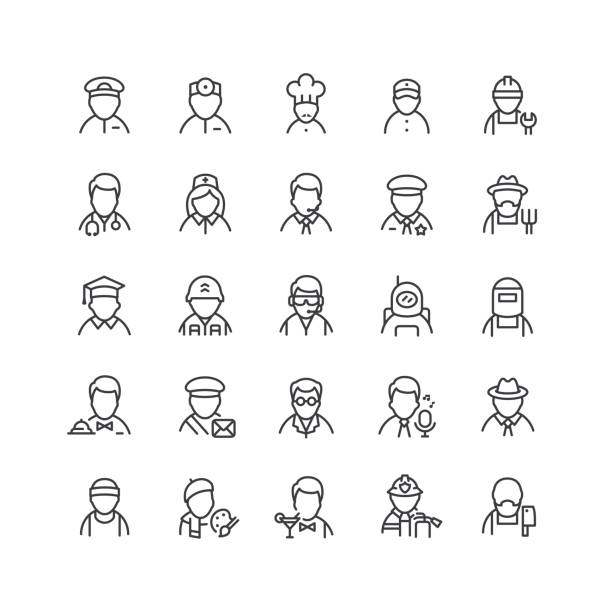 Professions Line Icons Editable Stroke Set of professions line vector icons. Editable stroke. 999 call center stock illustrations