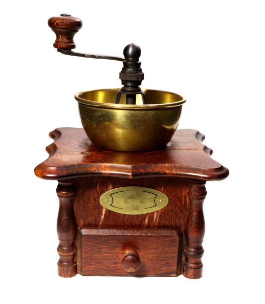 istock Manual coffee grinder isolated on a white background. Old wooden coffee grinder, 1308728336