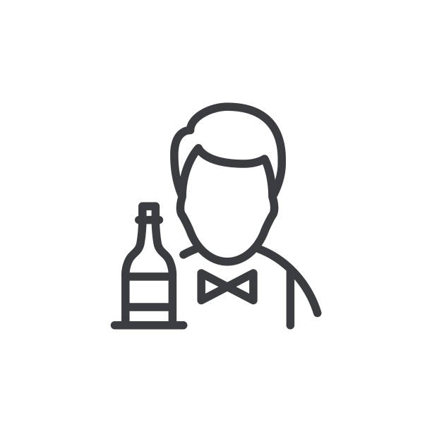 bartender line icon editable stroke - barkeeper stock-grafiken, -clipart, -cartoons und -symbole