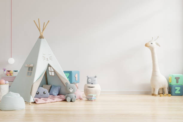 istock Children's playroom with tent and table sitting white wall,doll. 1308740102