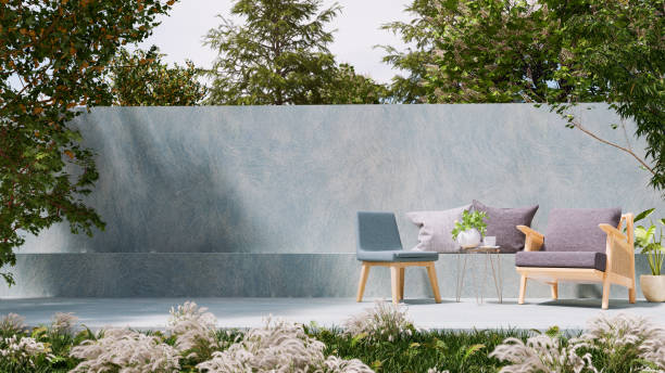 Modern loft style concrete patio for outdoor seating areas. Modern loft style concrete patio for outdoor seating areas,3d rendering terraced field stock pictures, royalty-free photos & images