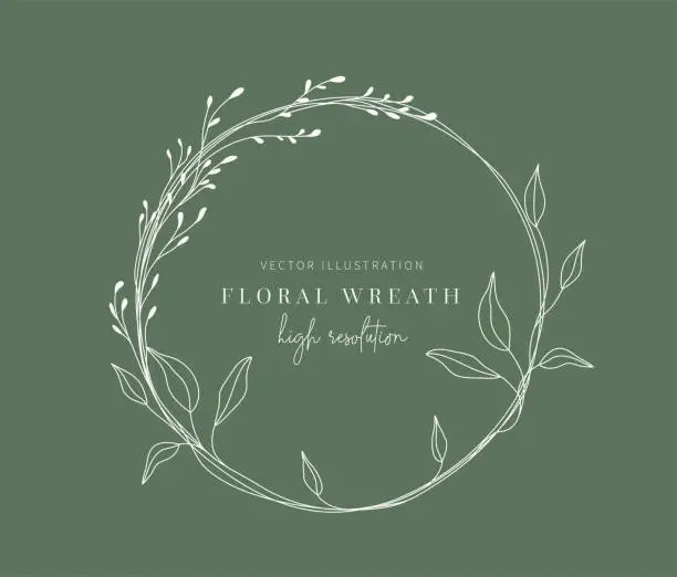 Vector illustration of Hand drawn floral wreath, Floral wreath with leaves for wedding.