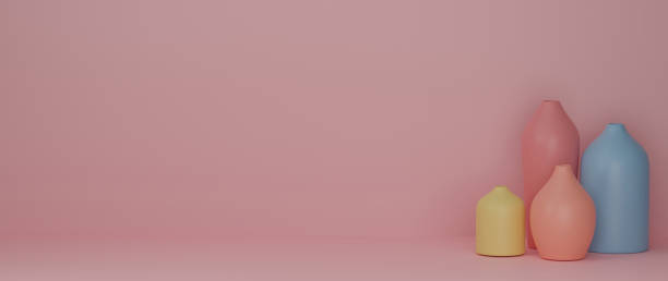 istock 3D rendering, Home decor colourful ceramics vases and pot in pink background with copy space 1308756788