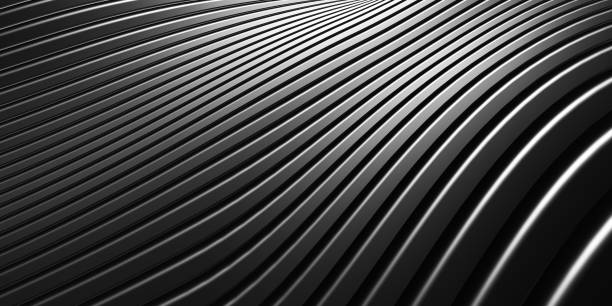 istock Parallel lines Black plastic tube texture Black curve distorted shape Modern abstract 3d illustration 1308763616