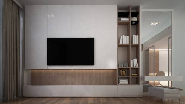 istock Modern cozy living room and tv wall texture background interior design / 3D rendering 1308767744