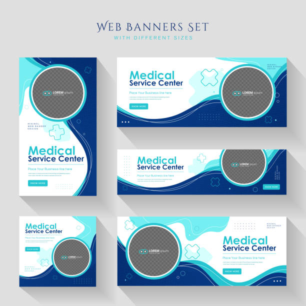medizinische social media covers und post design template set - banneranzeige stock-grafiken, -clipart, -cartoons und -symbole