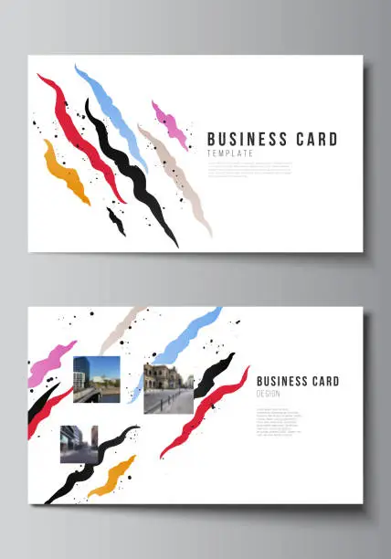 Vector illustration of Vector layout of two creative business cards design templates, horizontal template vector design for creative agency, corporate, business, portfolio, pitch deck, startup.