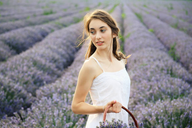 Young girl in lavender field