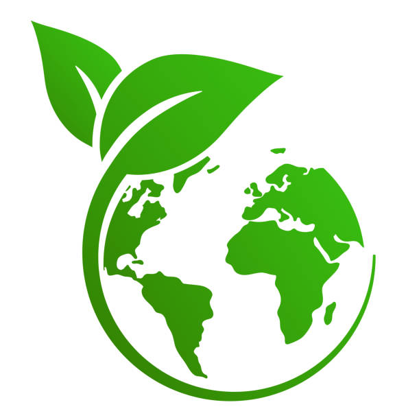 잎과 지구 생태 벡터 마크 - silhouette earth globe environmental conservation stock illustrations