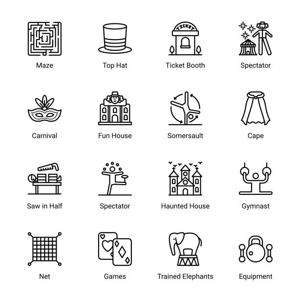 Circus Elements Circus Elements Outline Icons - Stroked, Vectors safety net stock illustrations