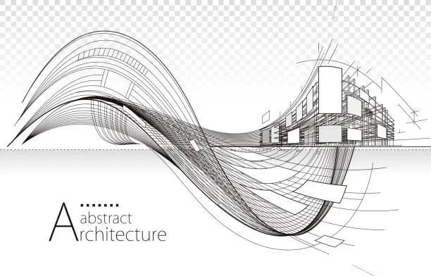 Vector illustration of Abstract Architecture Building Black and White Line Drawing.