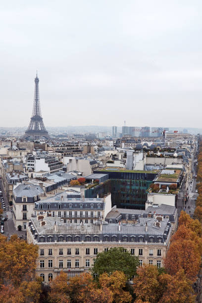 istock Panoramic view of Paris from Arc de Triomphe, center of Paris. 1308787348