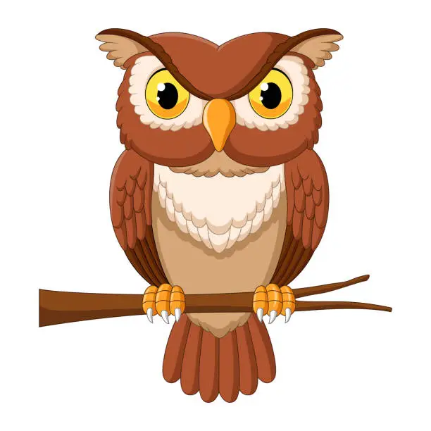 Vector illustration of Cartoon owl on tree branch