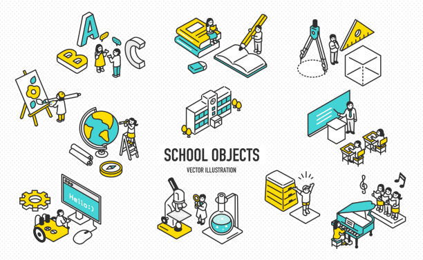 school objects school objects girls coding stock illustrations