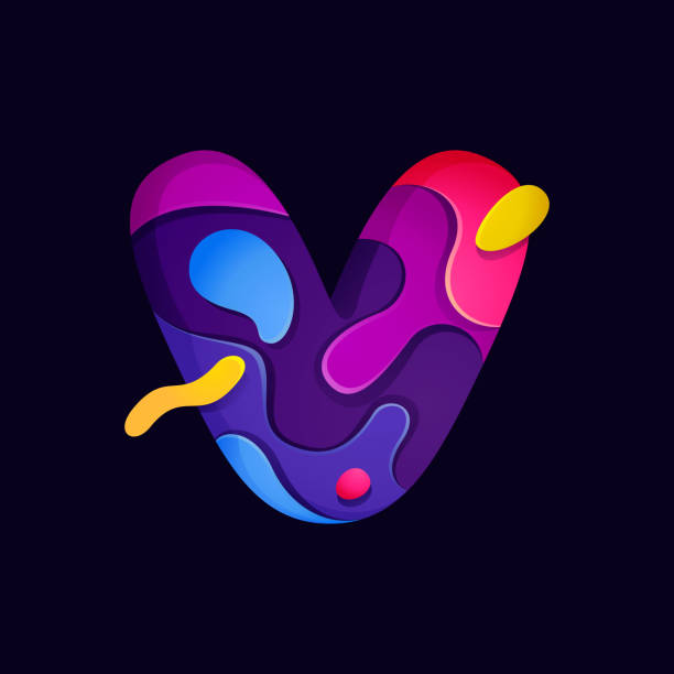 Paper cut letter V multicolor logo. Origami carving style icon perfect for science labels, software emblem, technology posters and trendy identity, etc. graffiti letter v stock illustrations