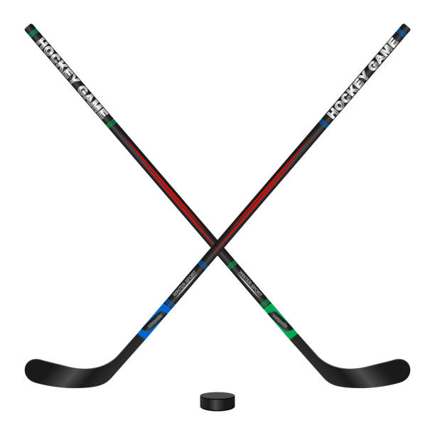 istock Crossed hockey sticks and puck, 3d vector illustration 1308798723