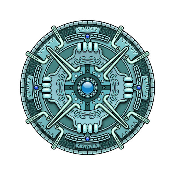 Ethnic circle element in mayan and some aztec calendar ornaments style. Vector illustration isolated on white vector art illustration