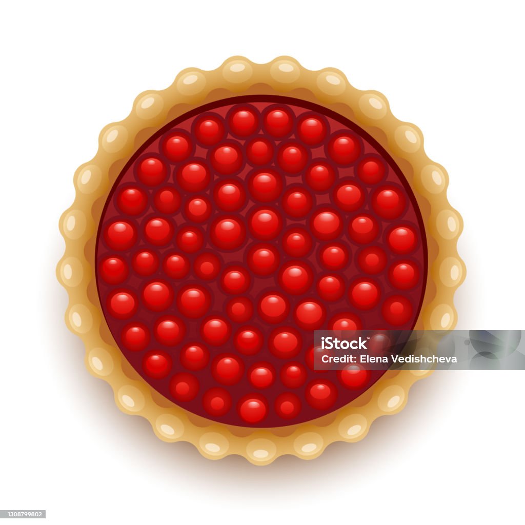 Red cherry pie covered with jelly isolated on white Top view cherry pie icon High Angle View stock vector