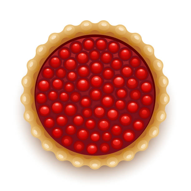 Red cherry pie covered with jelly isolated on white vector art illustration