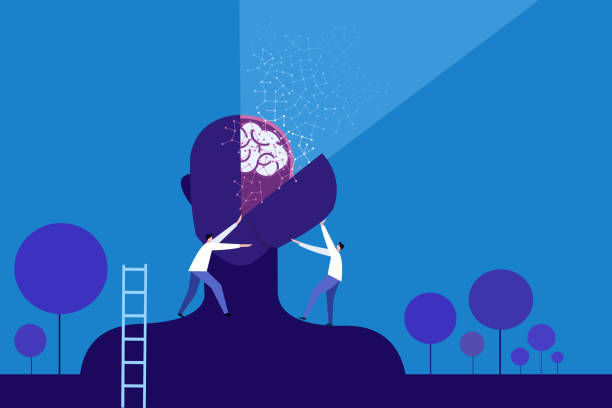 koncepcyjna ilustracja ludzkiego mózgu rozlanego w celu wyodrębnienia sieci neuronowych - brain nerve cell healthcare and medicine technology stock illustrations