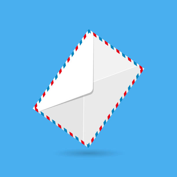 Closed air mail envelope on a blue background. Contact us message vector icon vector art illustration