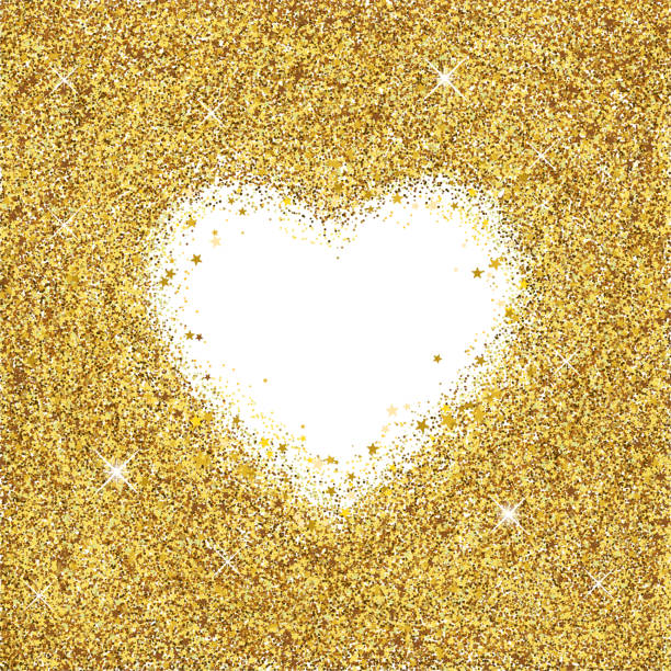Romantic background with a heart on golden sand full of sparkles and stars. Love frame vector art illustration