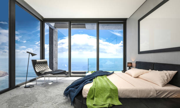 istock Modern luxurious bedroom in a seaside 1308803137
