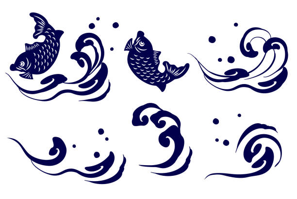 Ink painting style tsunami vector illustration Ink painting style tsunami vector illustration.simple. wave water clipart stock illustrations