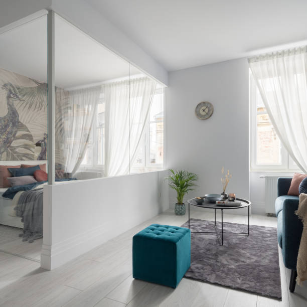 istock Glazed bedroom in elegant studio apartment 1308806918